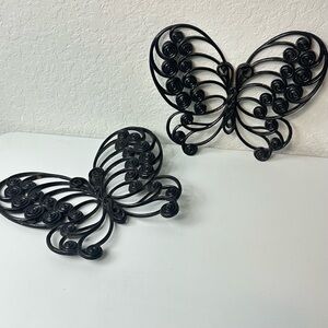 Vintage 70s Burwood Wicker Butterfly Wall Hanging Decor Painted Black Set Of Two